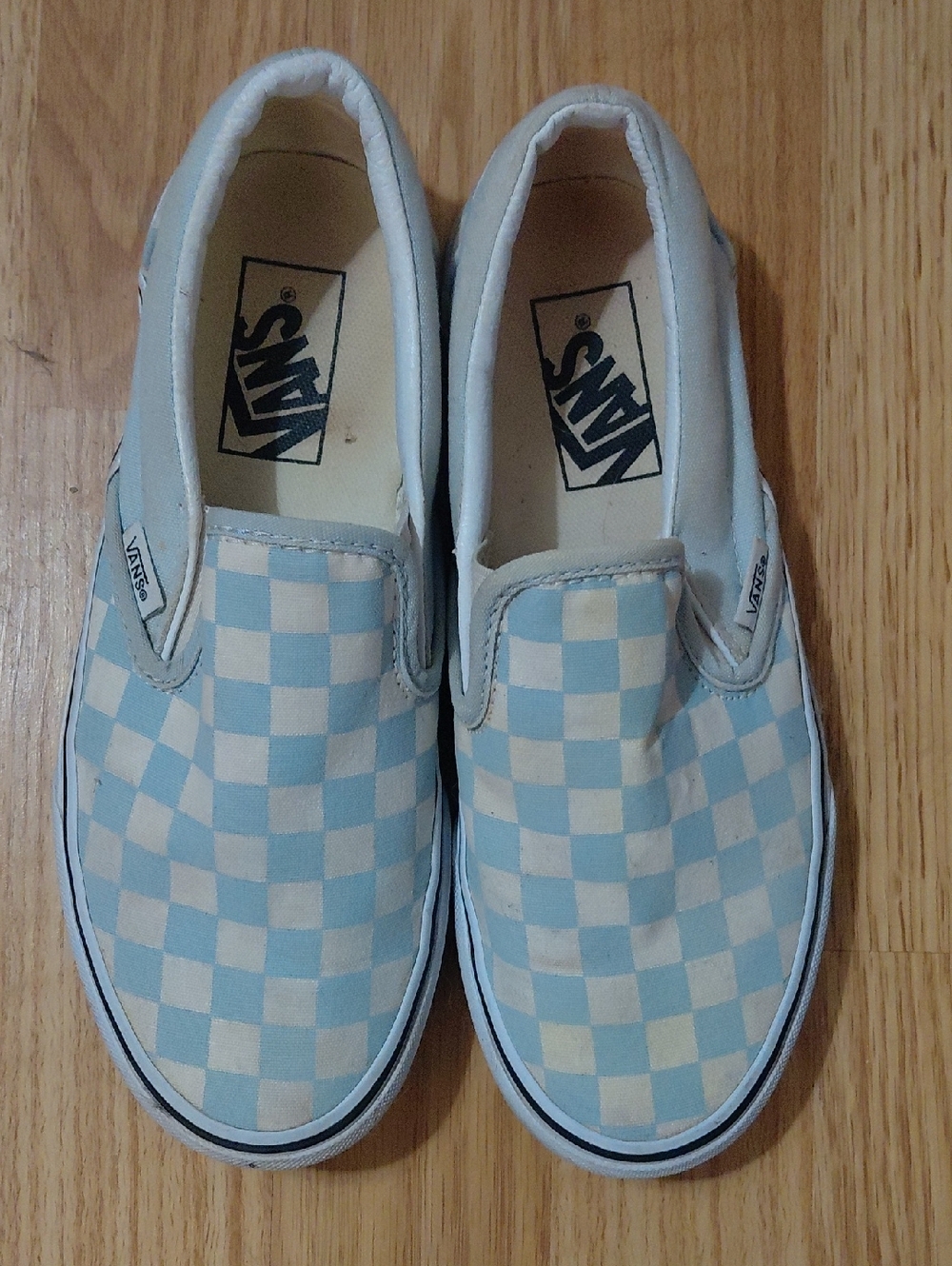 Vans Kids Slip-On Checkerboard Sneakers - Light Blue & Cream
